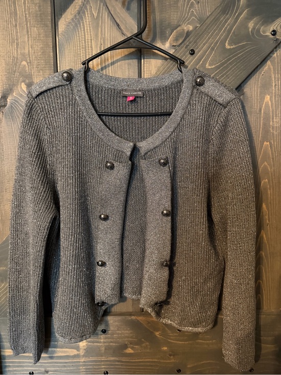 Vince Camuto Sweaters - Vince Camuto Women's Charcoal Metallic Button-Detail Cardigan